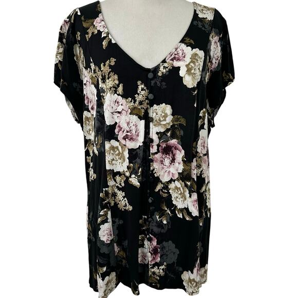 Torrid Top Blouse Whimsigoth Fairy Grunge Office Short Sleeve Women Black Sz 1X - Picture 1 of 8